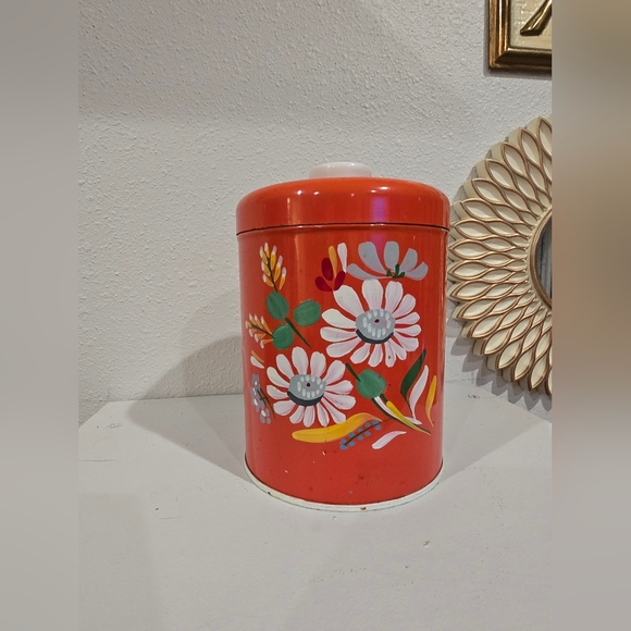 Vintage Ransburg Hand Painted Floral Tin Canister - Mid-Century Kitchen Charm - Picture 1 of 8